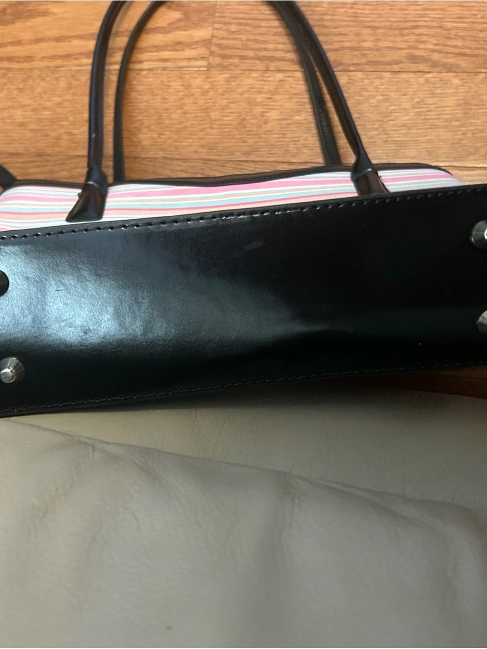 kate spade Pink Multi-Stripe Tote with Black Trim